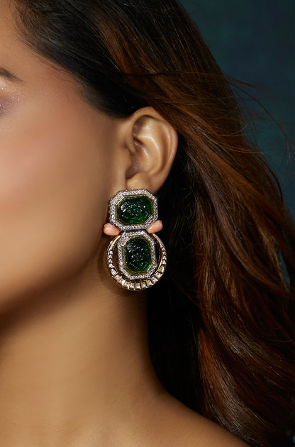Green Antique Polki Dangler Earrings