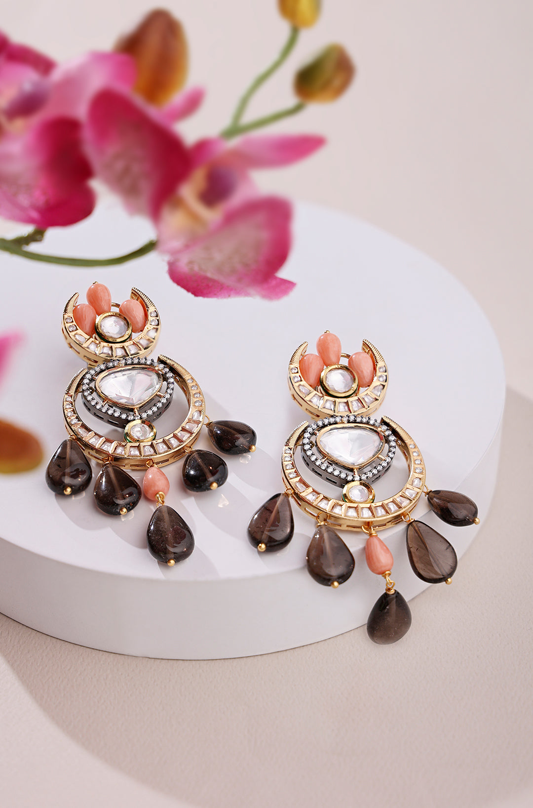 Classic Grey Kundan Polki Dangler Earrings