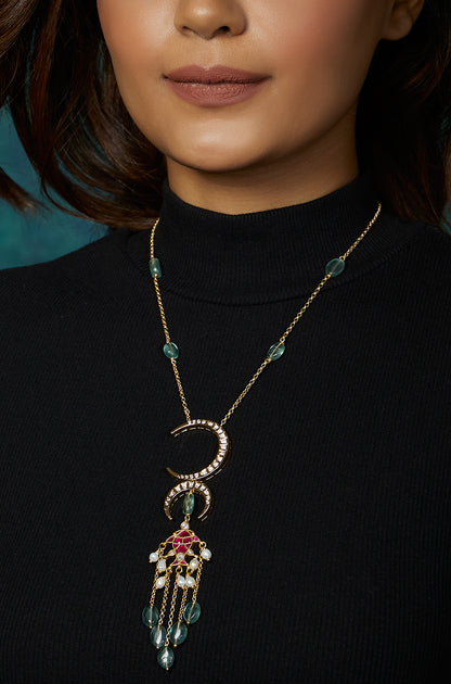 Kundan Polki Red And Green Long Necklace-1