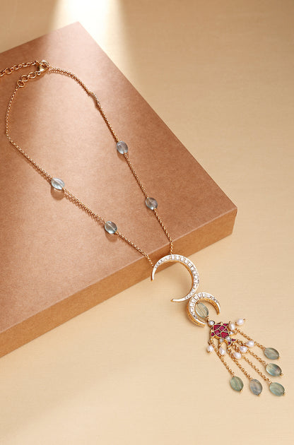Kundan Polki Red And Green Long Necklace-1