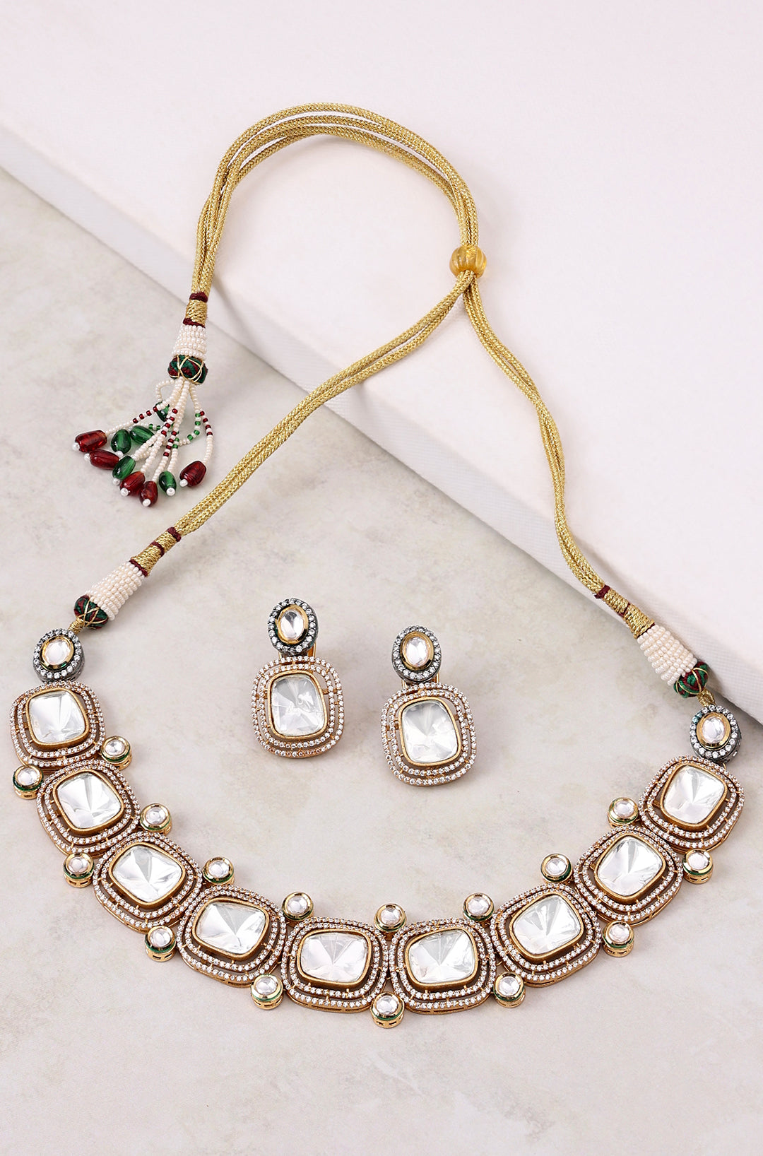 Gold Tone Polki Necklace Set