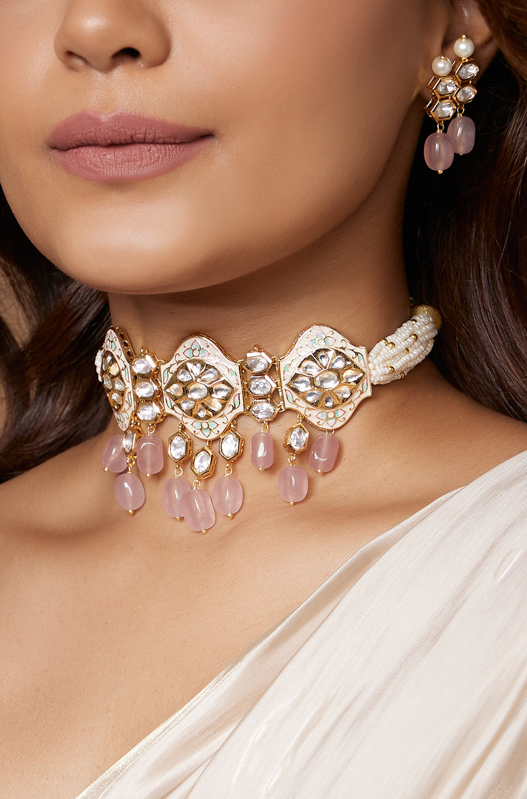 Kundan Polki Pearly Antique Choker Set