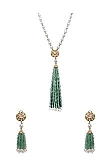 Gold Finish Green Onyx Kundan Necklace Set
