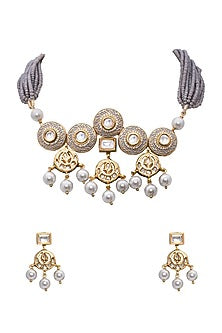 Gold Finish Meenakari Crystal Necklace Set