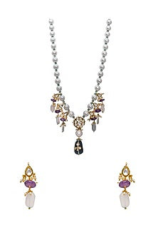 Gold Finish Amethyst Necklace Set