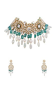 Gold Finish Meenakari Jade Drop Necklace Set