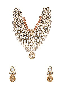 Gold Finish Kundan Polki Necklace Set