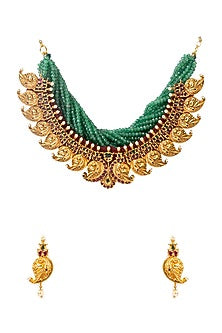 Gold Finish Hydro Ruby & Emerald Necklace Set