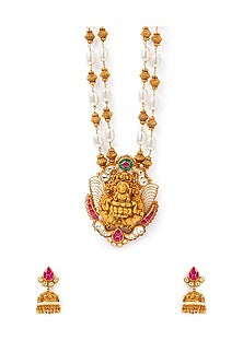 Gold Finish Pearls & Polki Necklace Set