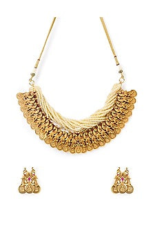 Gold Finish Hydro Ruby & Shells Necklace Set