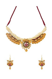 Gold Finish Rubies & Emerald Necklace Set