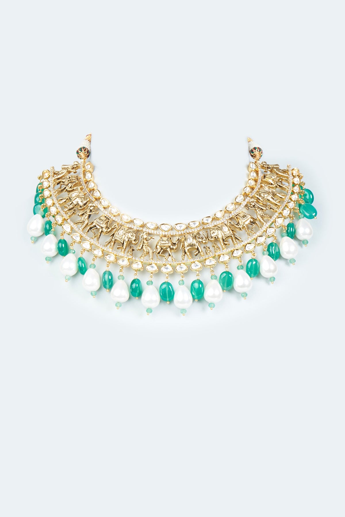 Gold Finish Choker Necklace Set With Hydro Polkis