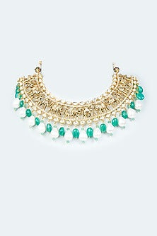 Gold Finish Choker Necklace Set With Hydro Polkis