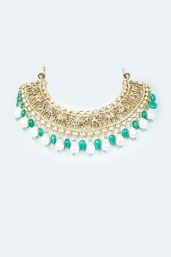 Gold Finish Choker Necklace Set With Hydro Polkis