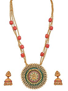 Gold Finish Coral Beaded Necklace Set