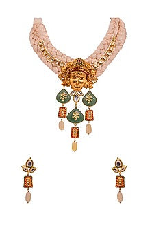 Gold Finish Meenakari Temple Pendant Necklace Set