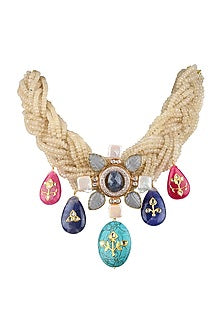Gold Finish Agate Beads & Stone Necklace