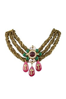 Gold Finish Pearl & Cubic Zirconia Necklace