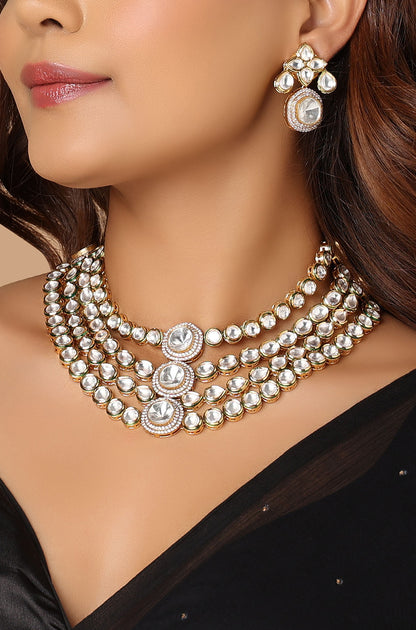 Gold Tone Kundan Polki Necklace