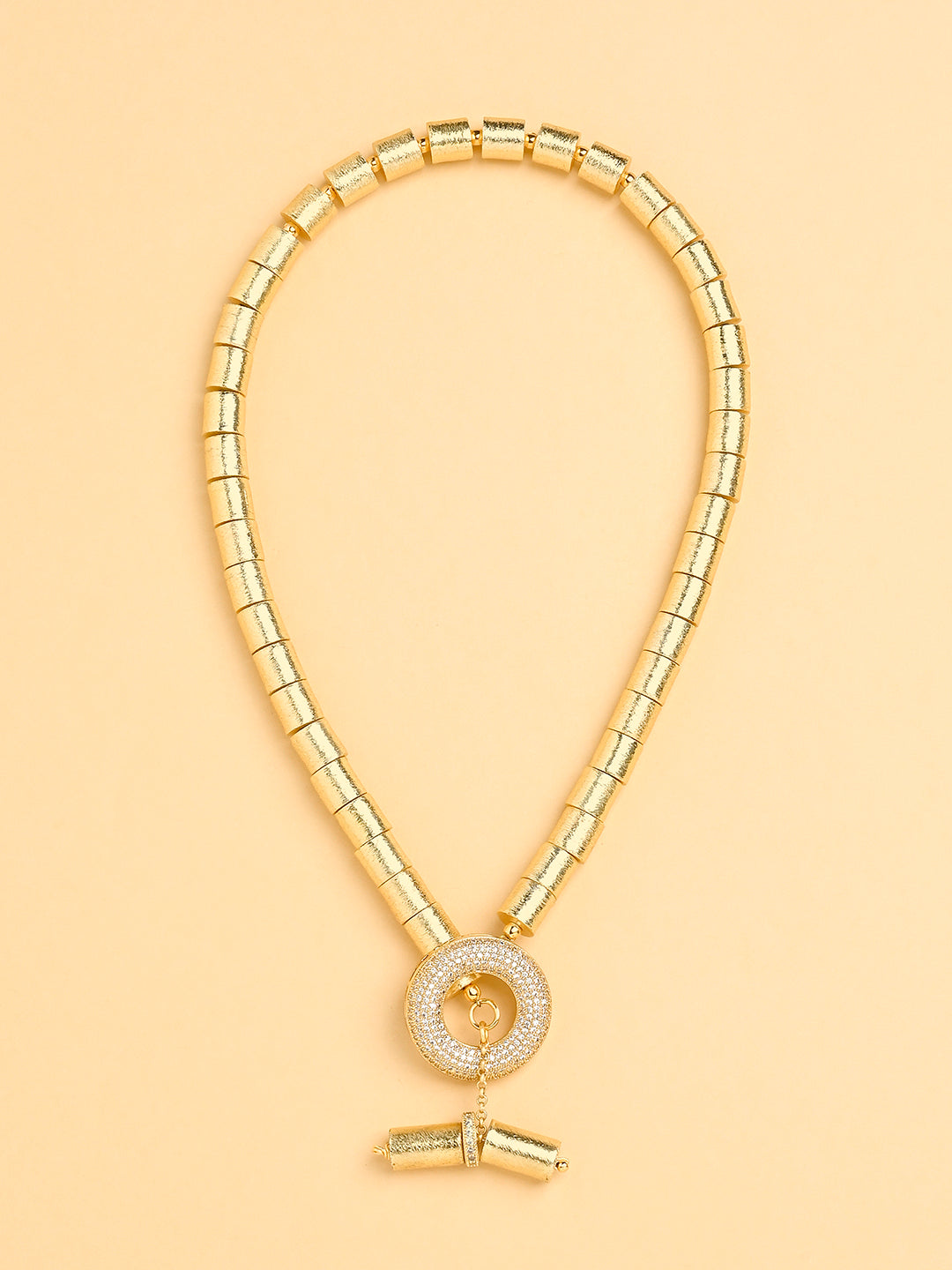 Toggle lock gold train necklace