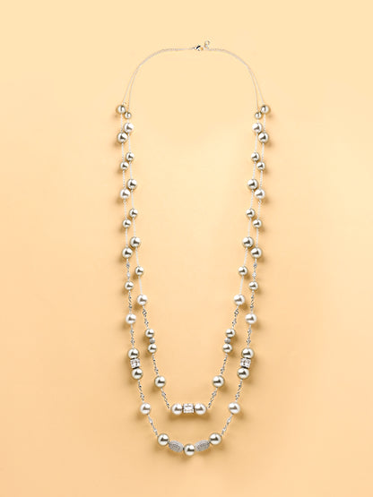 Grey Pearl Diamante Stud Sautoir
