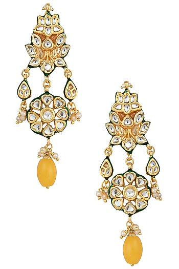 Gold Plated Yellow Stone Earrings