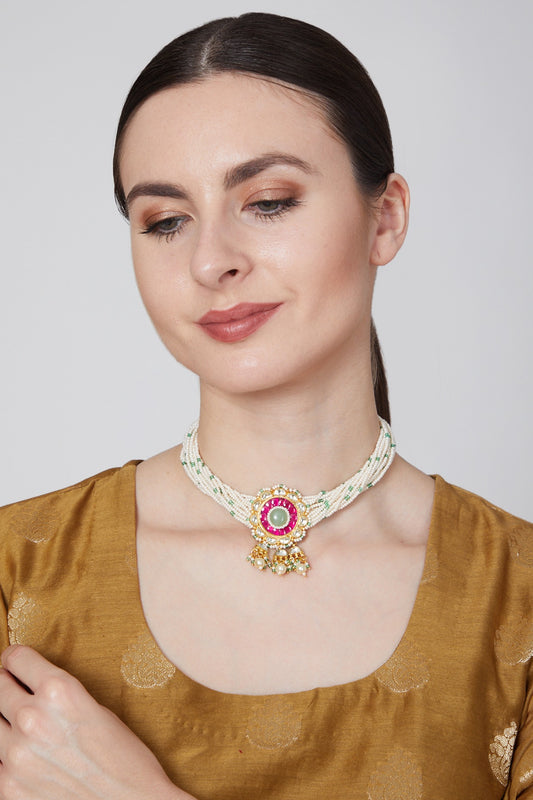 Gold Plated Kundan Choker Earrings