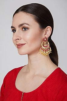 Gold Plated Pearl Jadau Earrings