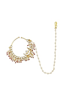 Gold Plated Jadtar and Red Beads Nosering