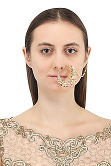 Gold Plated Jadtar and Red Beads Nosering