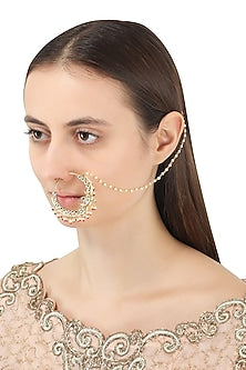 Gold Plated Jadtar and Red Beads Nosering
