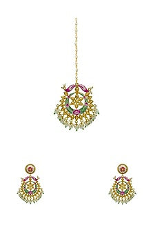 Gold Finish Enameled Handpainted Floral Maang tikka Set