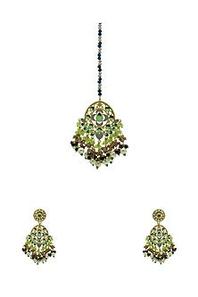Gold Finish Beaded Enameled Meenakari Maang tikka Set