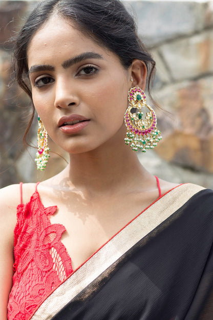 Gold Floral Stone Chandbalis 