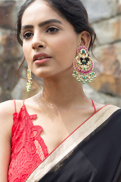 Gold Floral Stone Chandbalis 