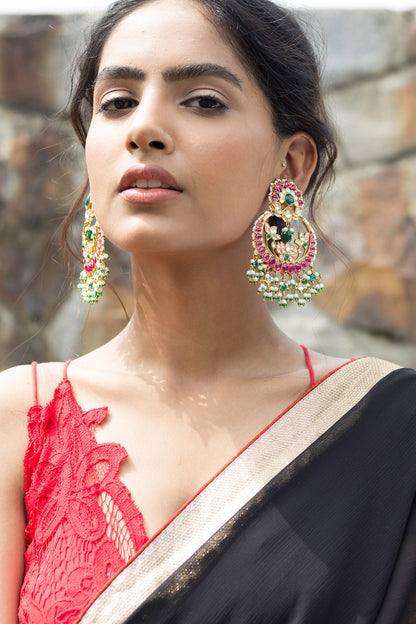 Gold Floral Stone Chandbalis 