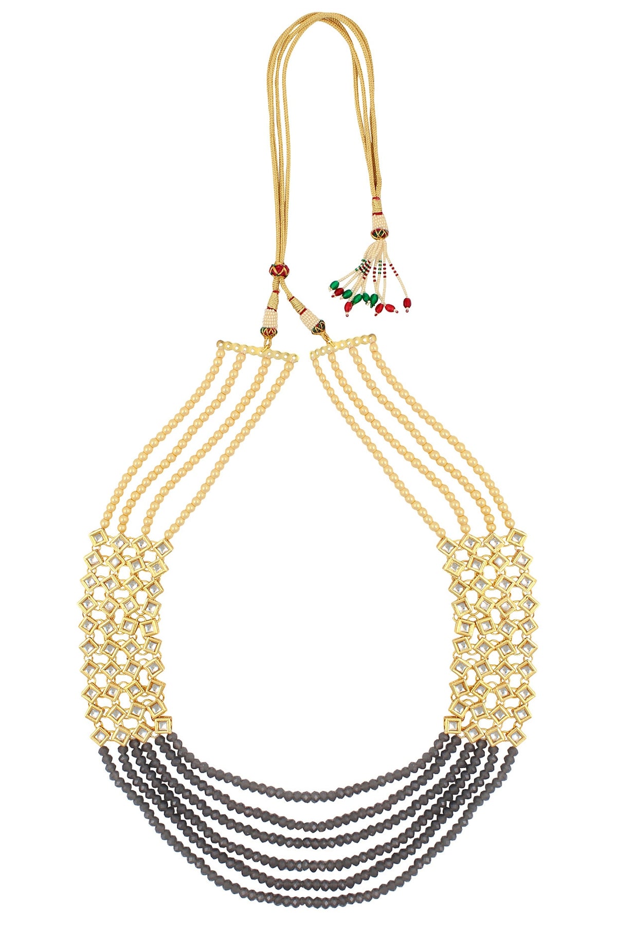 Pearls And Blue Beads Multiple String Necklace