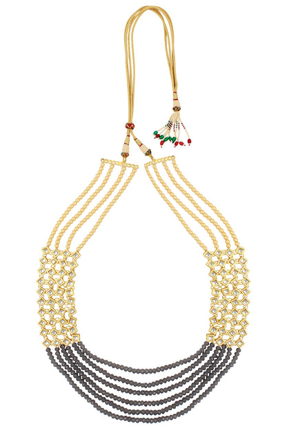 Pearls And Blue Beads Multiple String Necklace