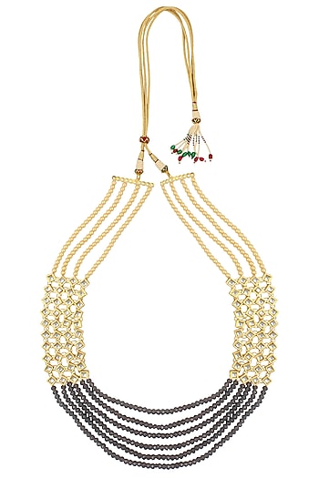 Pearls And Blue Beads Multiple String Necklace