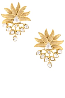 Gold Finish Stone Studded Flower Earrings