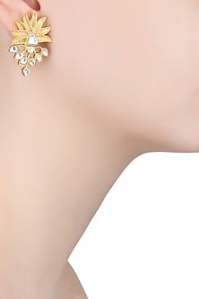 Gold Finish Stone Studded Flower Earrings