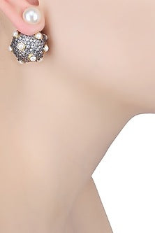 Gunmetal Finish Pearl Double Sided Earrings