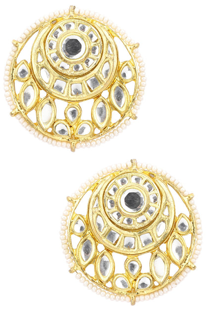 Gold Plated Kundan and Pearls Stud Earrings