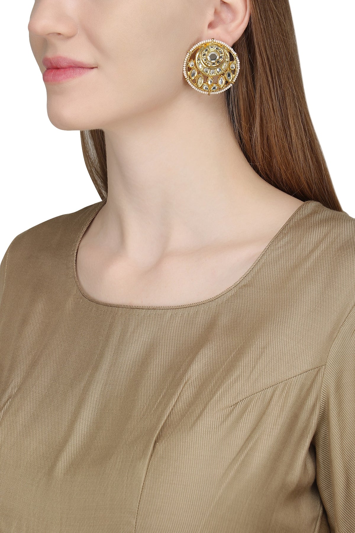Gold Plated Kundan and Pearls Stud Earrings