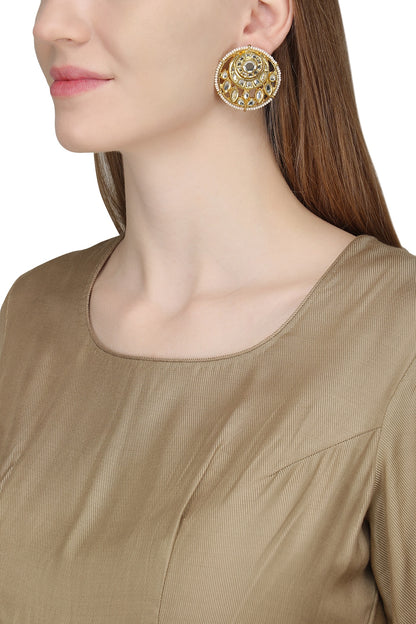 Gold Plated Kundan and Pearls Stud Earrings