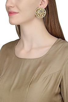 Gold Plated Kundan and Pearls Stud Earrings