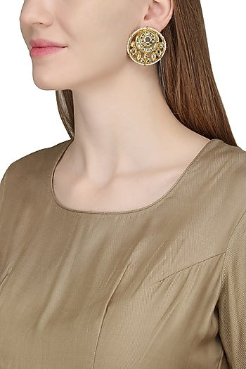 Gold Plated Kundan and Pearls Stud Earrings
