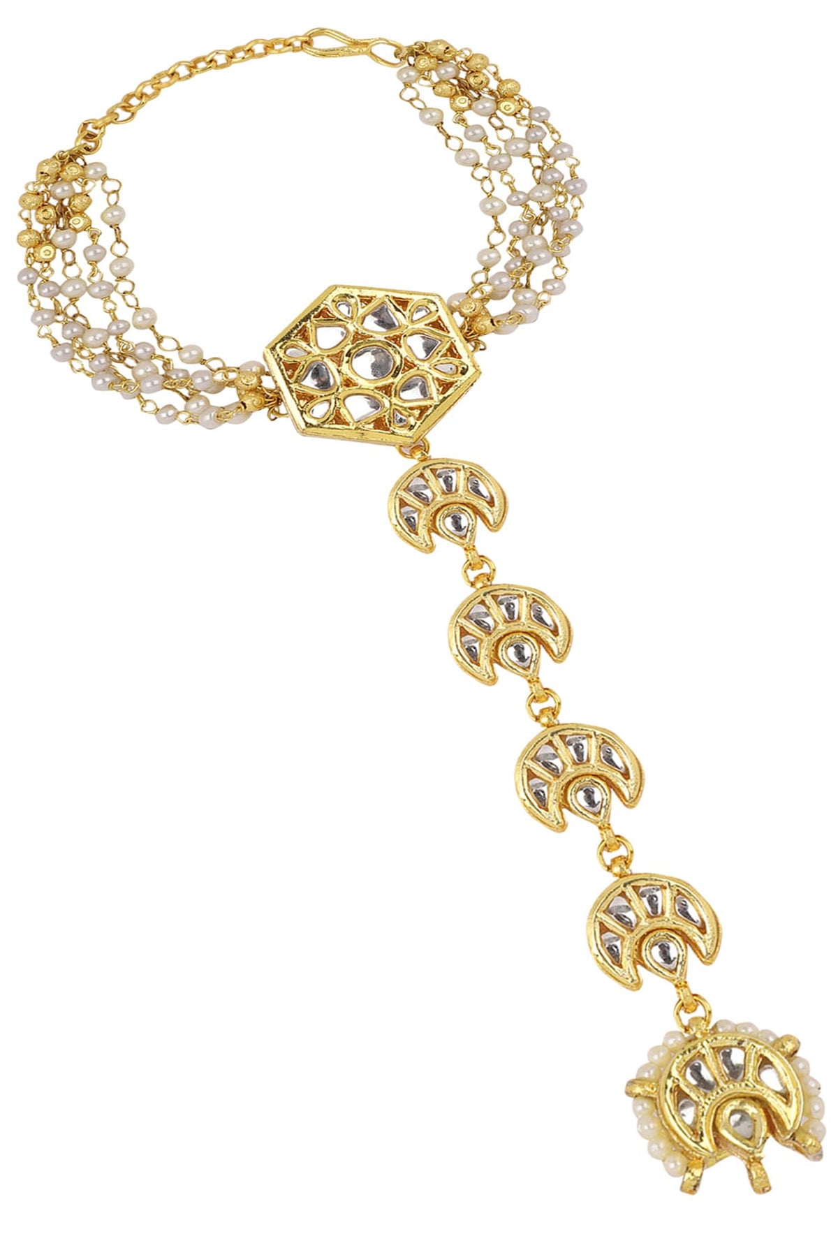 Gold Plated Pearls and Kundan Haath Phool
