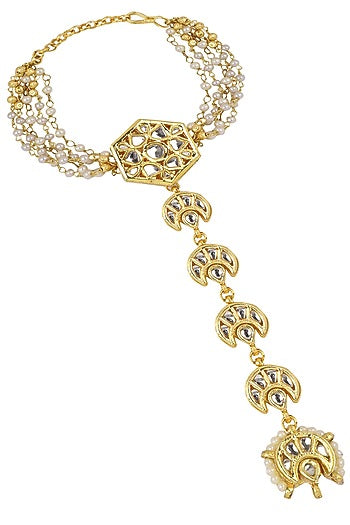 Gold Plated Pearls and Kundan Haath Phool