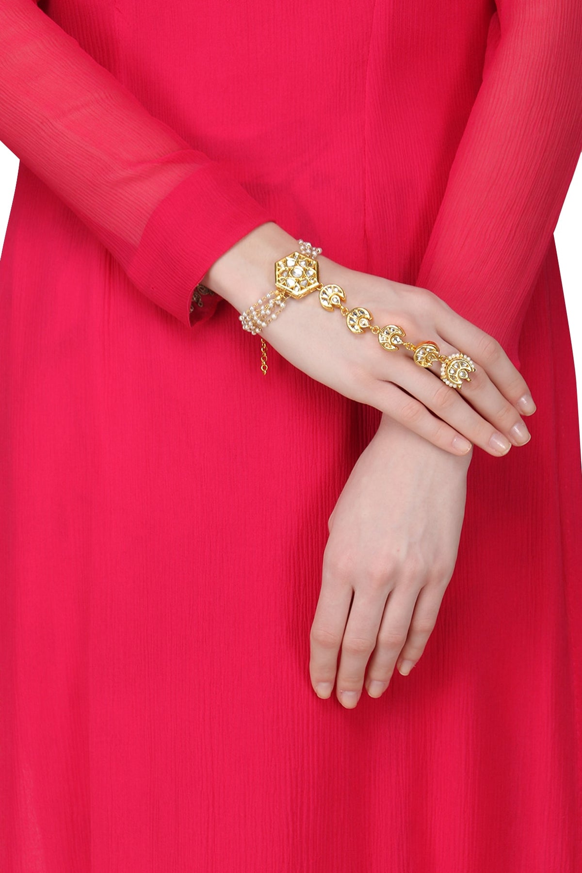 Gold Plated Pearls and Kundan Haath Phool